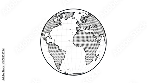 Simple black and white line art illustration of the Earth globe showing continents on a white background