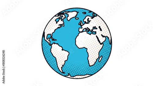 Illustration of Earth globe in a comic book art style with continents and oceans