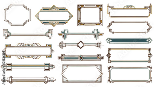 Decorative Art Deco Frames and Borders Set with Geometric Elements for Design Projects