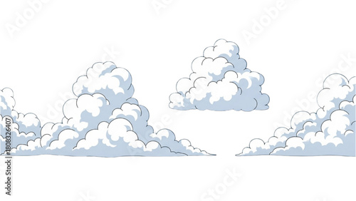 Fluffy Cloudscape Cartoon Clouds on a Seamless Horizon
