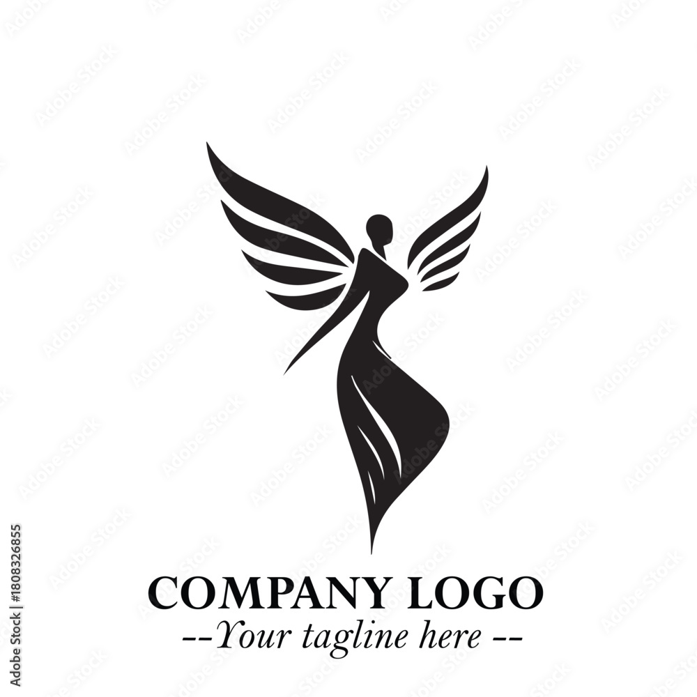 Fototapeta premium Elegant Angel Woman Silhouette Logo Symbol on White Background