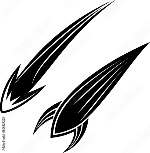 Vector illustration of two comet silhouettes