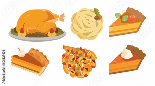 Thanksgiving Meal Icons Isolated on White Background Vector
