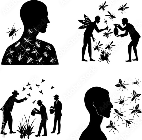 Feeding mosquito men the skin silhouette