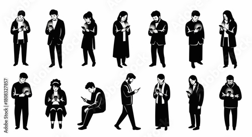 Silhouetted People Engrossed in Smartphones - A Modern Social Commentary.
