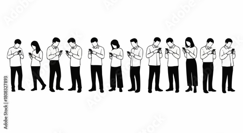 A diverse group of people engrossed in their smartphones.