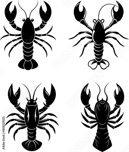 Vector illustration of four lobster silhouettes