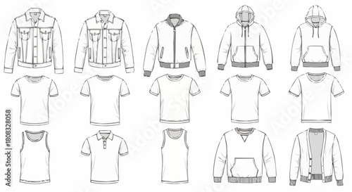 Mens Wardrobe Essentials Fashion Design Flat Sketch Collection.