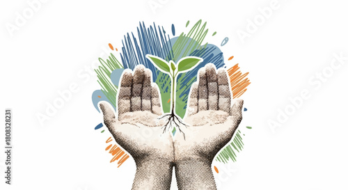 Hands cradling a growing plant representing growth and environmental care.