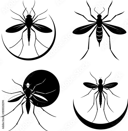 Vector illustration of four mosquito silhouettes