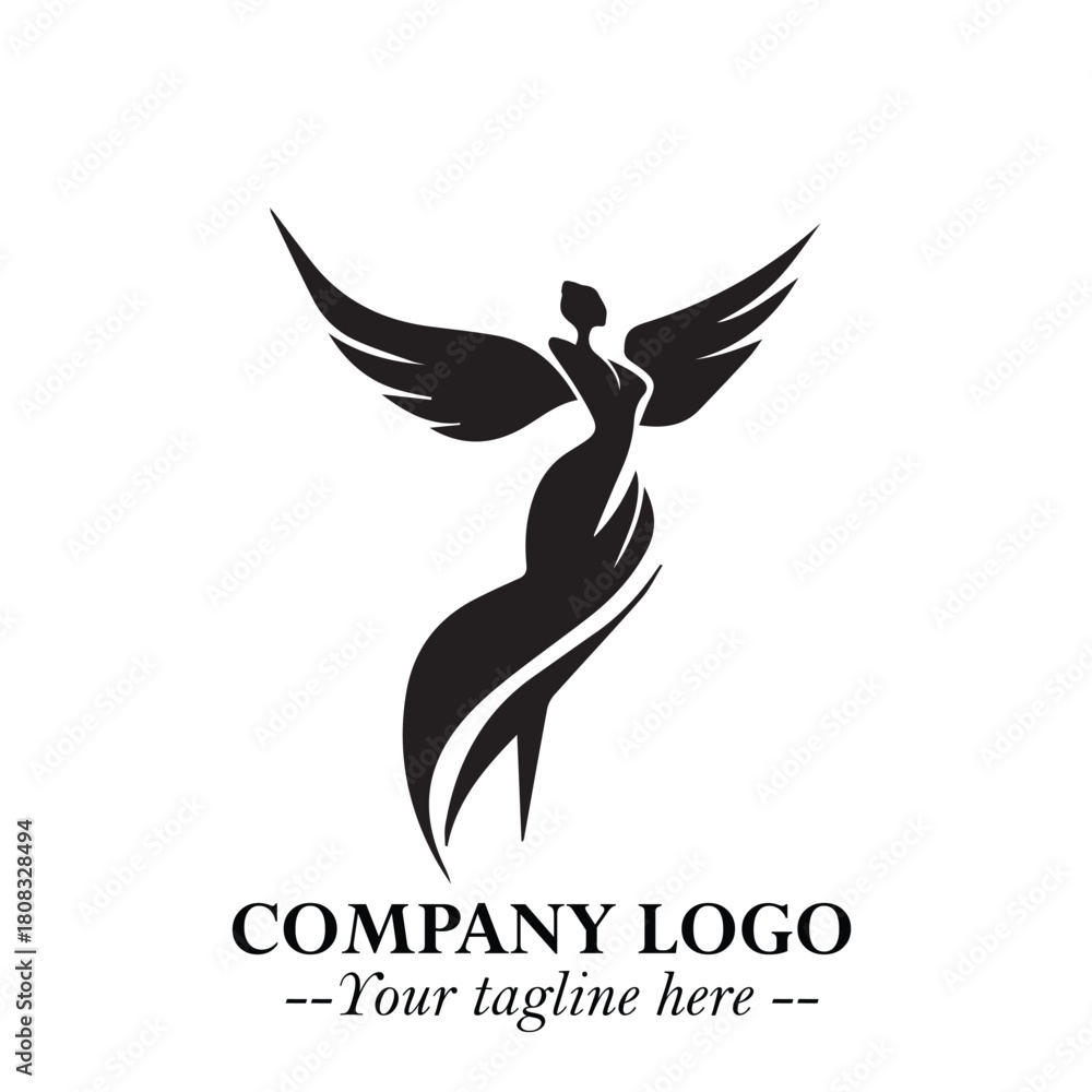 Fototapeta premium Elegant Angel Woman Silhouette Logo Symbol on White Background