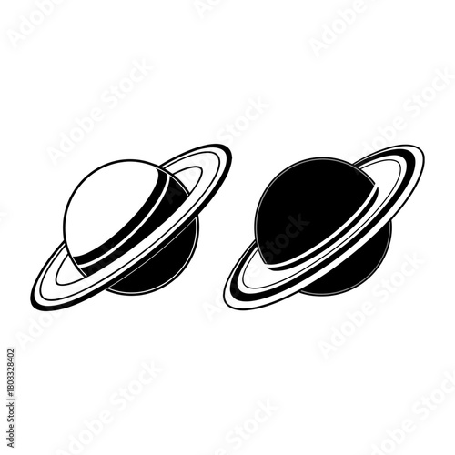 Vector illustration of two Saturns with ring silhouettes
