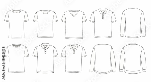 Collection of various blank t shirts and long sleeve shirts for design.