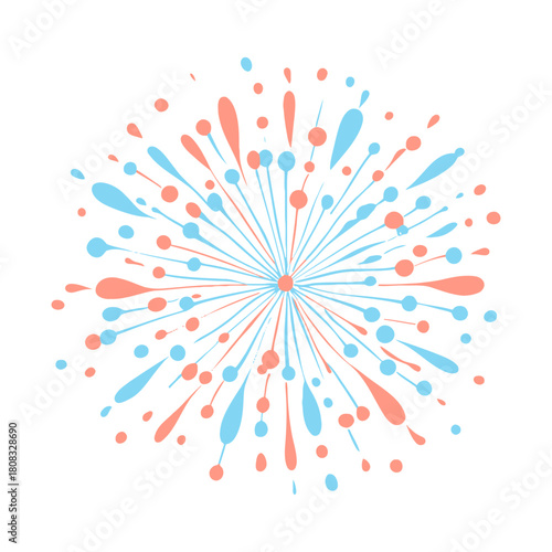 Stylized explosion or firework burst graphic in soft coral pink and blue colors. Excellent for abstract design, celebration, gender reveal, or event blogs/sites