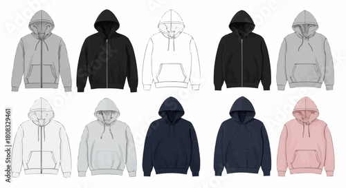 Collection of Hooded Sweatshirts in Various Colors and Styles.