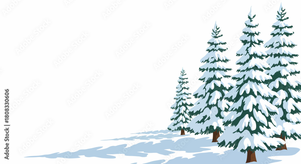 Fototapeta premium Winter Landscape With Snowy Coniferous Trees And White Background