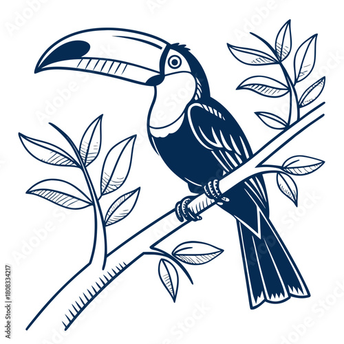 Illustration of a toucan perched on a branch isolated on