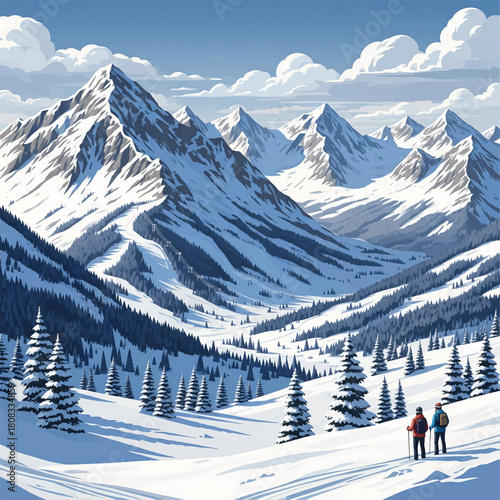 Majestic snowy mountain landscape panorama