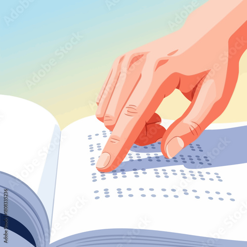 Hand Reading Braille Text Book Illustration – Accessibility and Visual Impairment Learning
