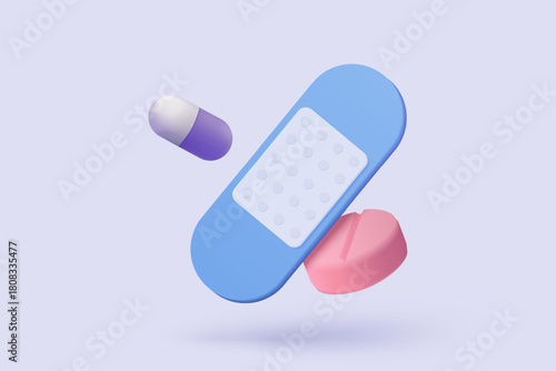 3d medical plaster icon sign. Adhesive bandage for aid of wound. breathable bandage for accident or surgery. Medicine plaster strips for first aid. 3d health care icon vector render illustration