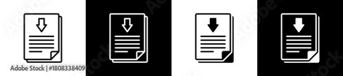 White Paper icon variations in line and glyph style on black and white background