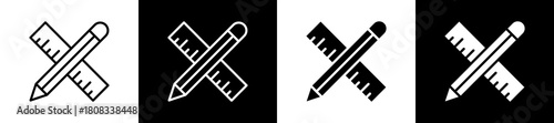 Measuring icon variations in line and glyph style on black and white background