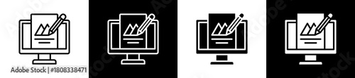 Web Design icon variations in line and glyph style on black and white background