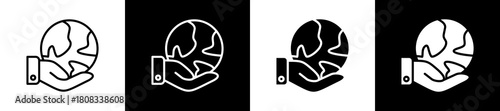 Environment icon variations in line and glyph style on black and white background