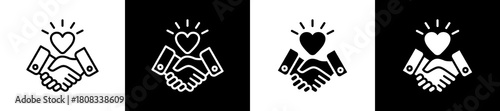 Relationship icon variations in line and glyph style on black and white background