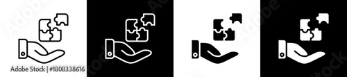 Problem-Solving icon variations in line and glyph style on black and white background