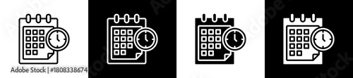 Schedule icon variations in line and glyph style on black and white background