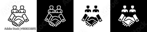 Negotiation icon variations in line and glyph style on black and white background