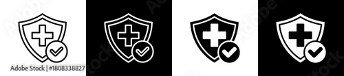 Insurance icon variations in line and glyph style on black and white background