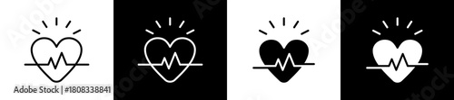 Health icon variations in line and glyph style on black and white background
