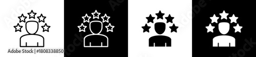 Reputation icon variations in line and glyph style on black and white background