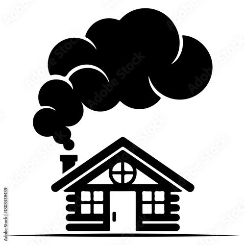 Cozy cabin with smoke rising from its chimney, symbol of warmth and home