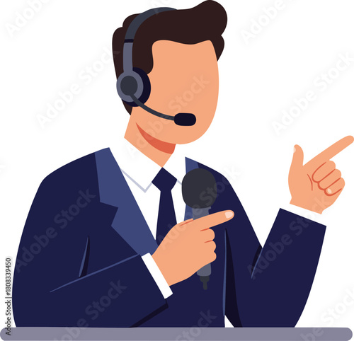 Vector Illustration of Business Presenter with Headset and Microphone in Modern Minimalist Style