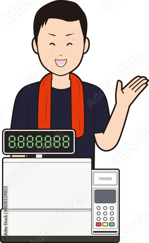 レジスターと男性飲食店スタッフ⑧