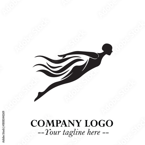 Woman Swimming Logo Symbol in Clean Minimal Vector Illustration on White Background