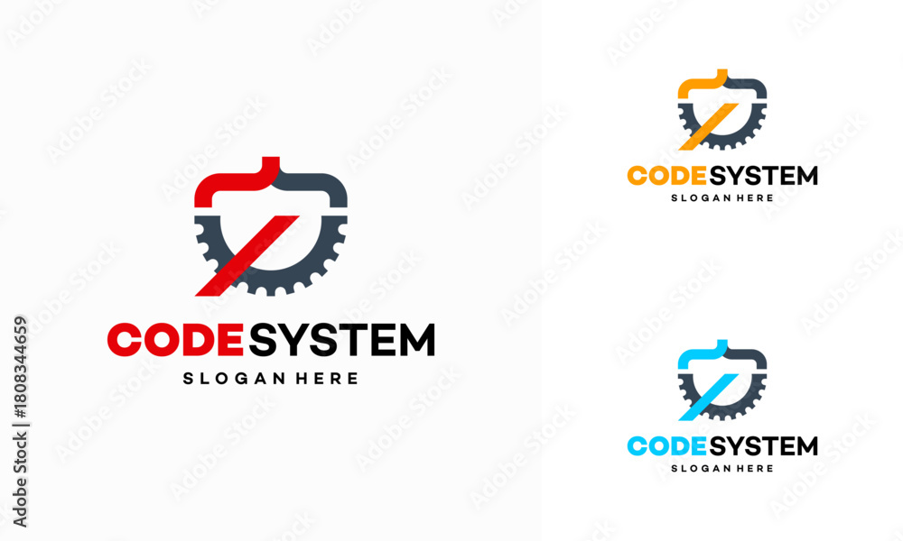 Obraz premium Coding System logo designs concept vector, Code and Gear logo symbol