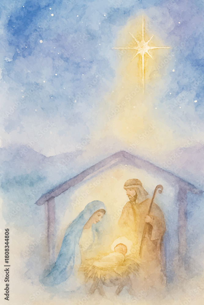 Fototapeta premium serene soft watercolor holy christmas night background