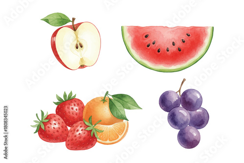 watercolor apple grape watermelon strawberry orange
