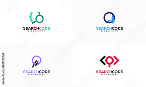 Set of Search Code logo designs concept Vector, Coding logo template