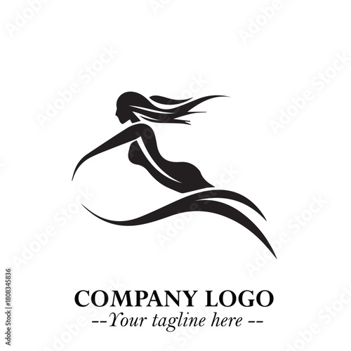 Woman Swimming Logo Symbol in Clean Minimal Vector Illustration on White Background