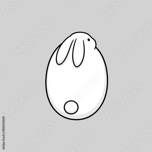 Minimalist white rabbit illustration stylized as an Easter egg shape on a solid light gray background.