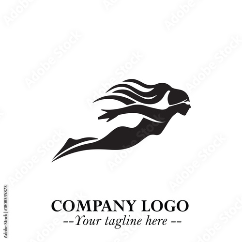 Woman Swimming Logo Symbol in Clean Minimal Vector Illustration on White Background