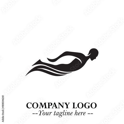 Woman Swimming Logo Symbol in Clean Minimal Vector Illustration on White Background