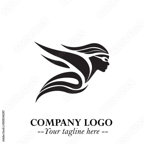 Woman Swimming Logo Symbol in Clean Minimal Vector Illustration on White Background