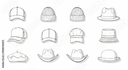 Collection of Hand-Drawn Hats and Caps.