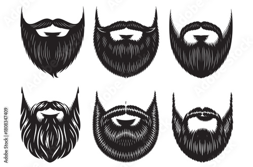 Set of beard and mustache styles vector illustration of different male facial hair isolated on white background